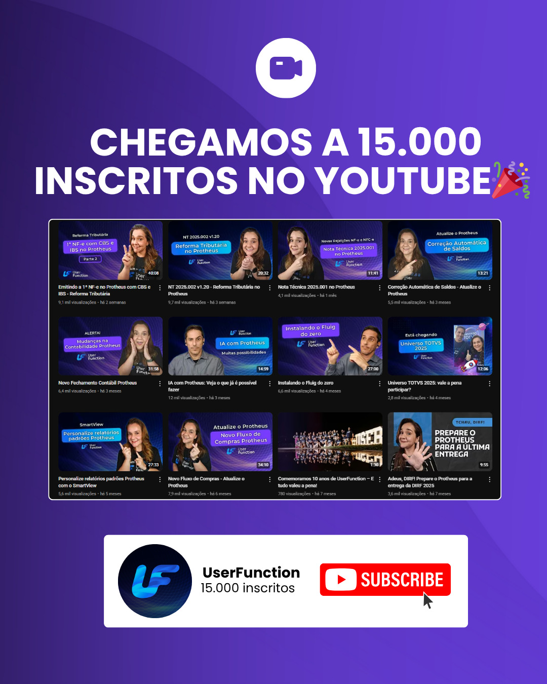 🥳 15 mil inscritos no YouTube!

15 mil pessoas aprendendo, evoluindo e compartilhando conhecimento sobre o Protheus com a gente!
A comunidade User Function só cresce, e é tudo graças a vocês 💙

Obrigado por cada like, comentário e por fazer parte dessa jornada! 😉👊
#userfunction #tamojuntouf #totvs #protheus #advpl