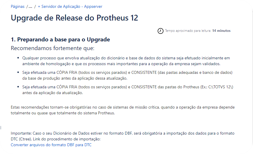 Recomendações para migração release 12.1.2210