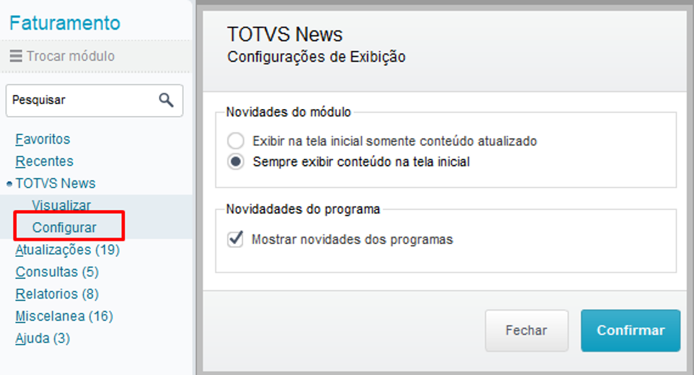 Configuração TOTVS NEWS