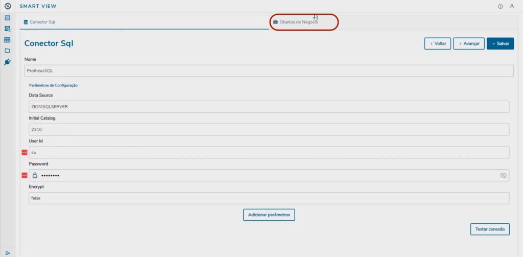 Tela para criação de objeto de negócio no SmartView