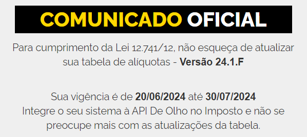 Tabela IBPT 24.1.F - De Olho no Imposto