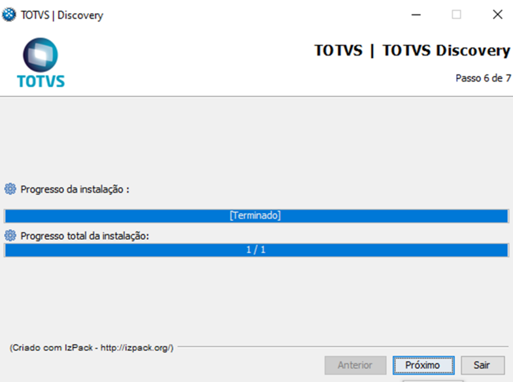 Finalização da instalação do TOTVS Discovery