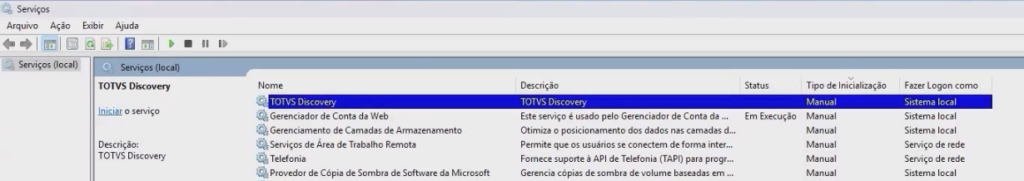 Serviço TOTVS Discovery no Windows