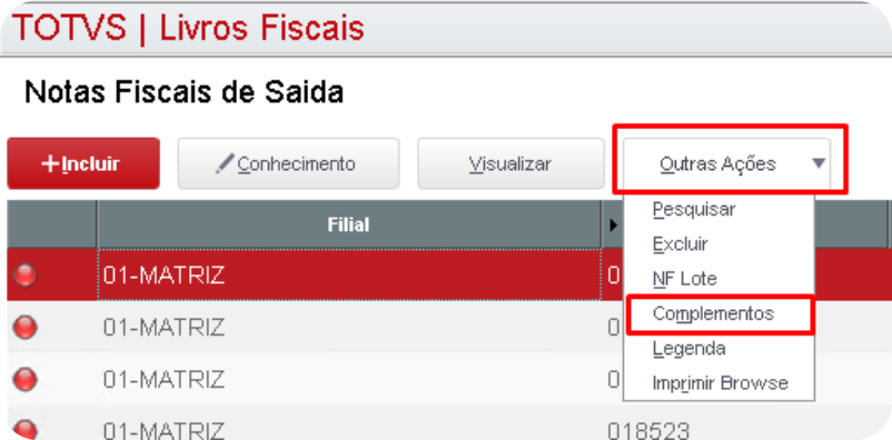 Notas Fiscais de Saída - Complementos