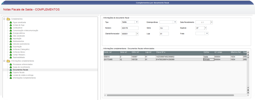 Notas Fiscais de Saída - Complementos