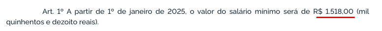 Valor do salário mínimo brasileiro em 2025