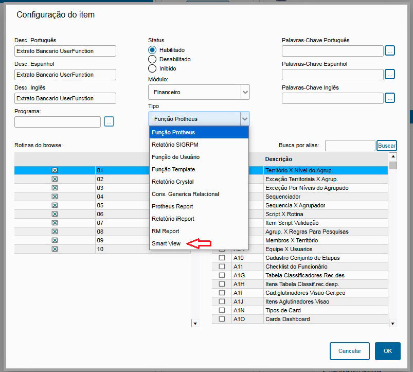 Dados do relatório SmartView