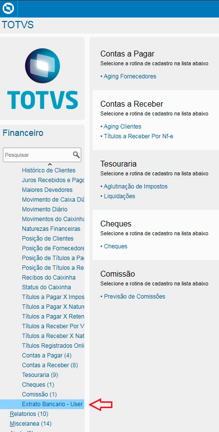 Relatório do SmartView no menu