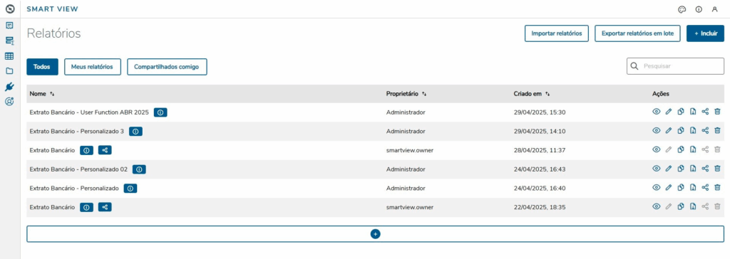 Lista de Relatórios SmartView