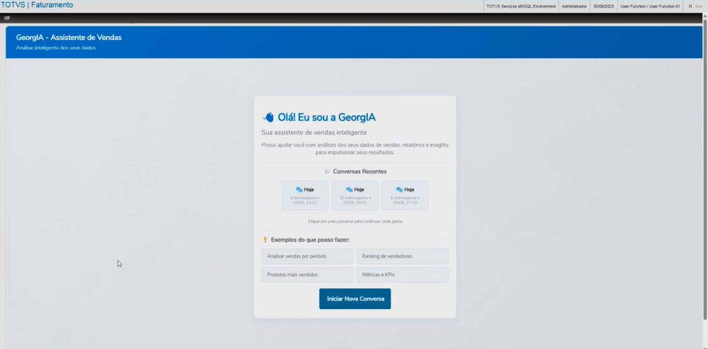 Interface do Assistente de Vendas - IA com Protheus