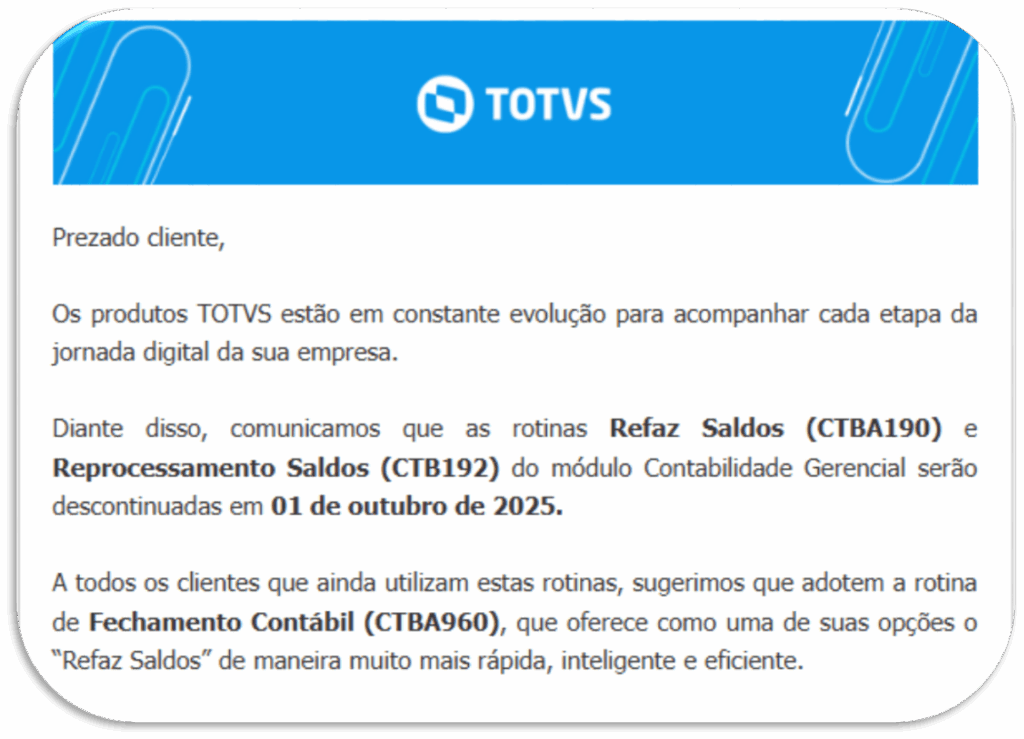 Rotinas Descontinuadas Contabilidade Protheus