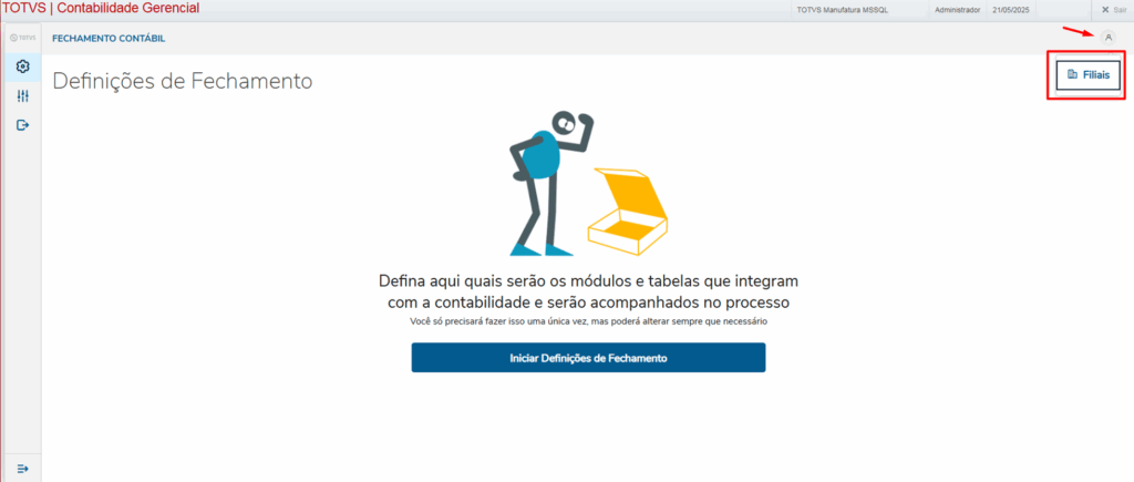 Seleção de Filiais que serão utilizadas no processo de fechamento