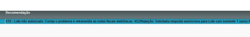 Rejeição 452 no Protheus