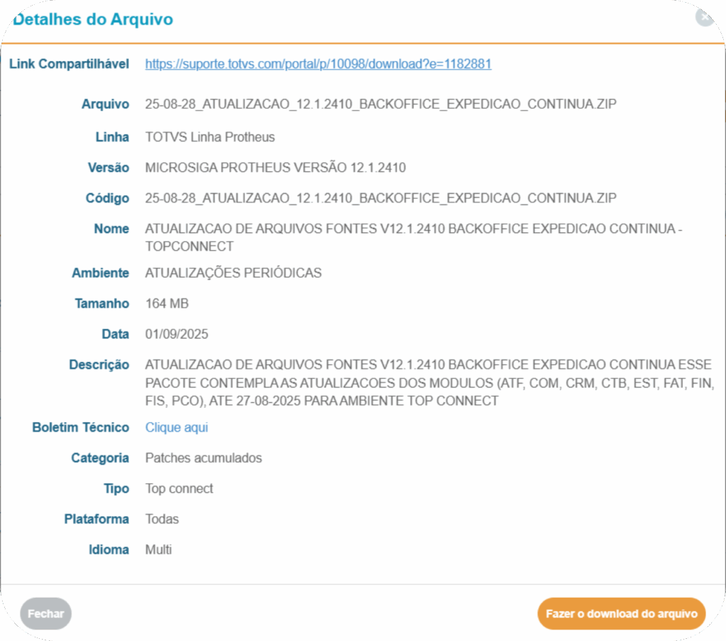 Pacote de Expedição Contínua