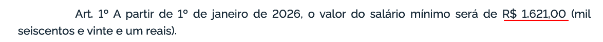 Valor do salário mínimo 2026