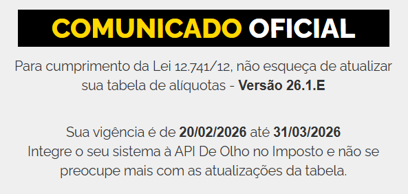 De Olho no Imposto - Tabela IBPT 26.1.E