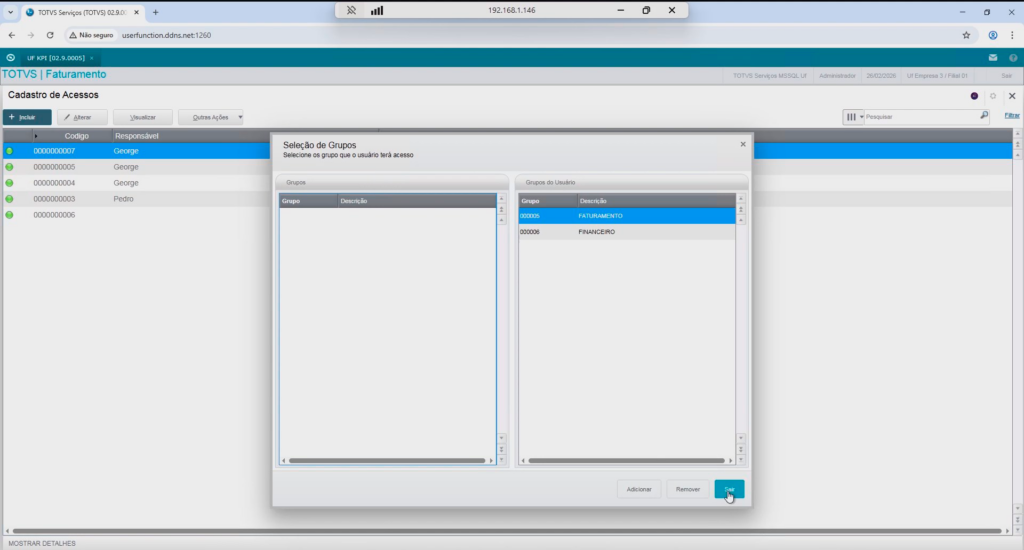Vinculação de usuário