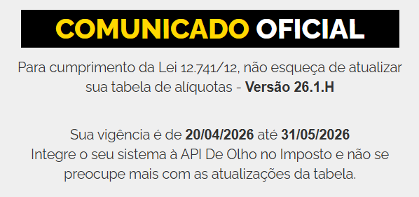 De Olho no Imposto - Tabela IBPT 26.1.H