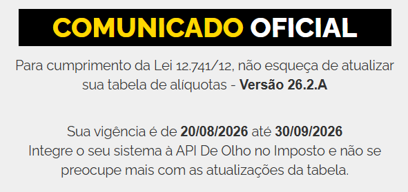De Olho no Imposto - Tabela IBPT 26.2.A