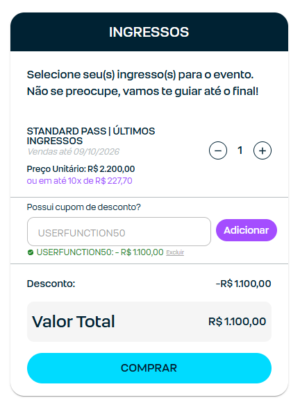 Ingressos Universo TOTVS 2026 - cupom USERFUNCTION50